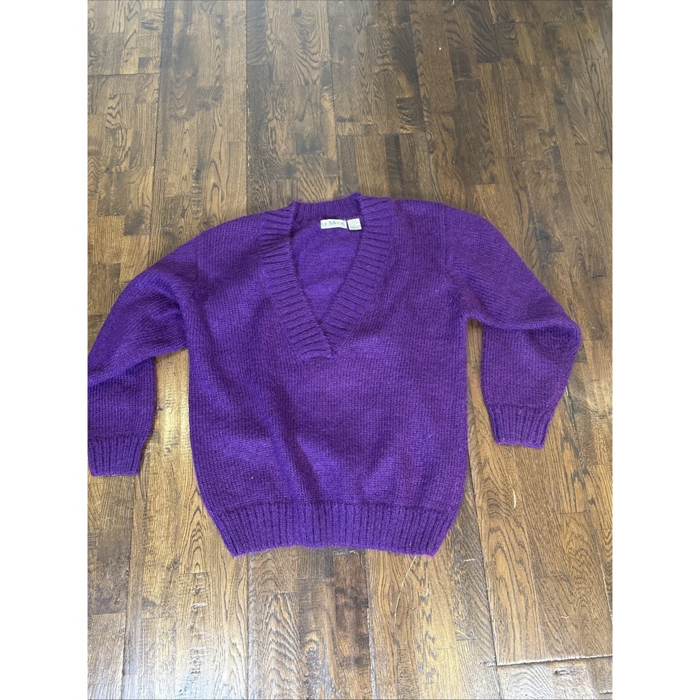 Le Moda Mohair Blend V‑Neck Sweater Purple Knitwear Oversized Fit Women M EUC
